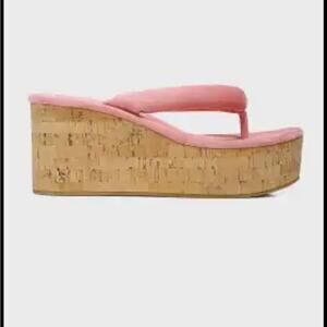 Veronica Beard Thong Platform Wedge Pink Suede 8.5